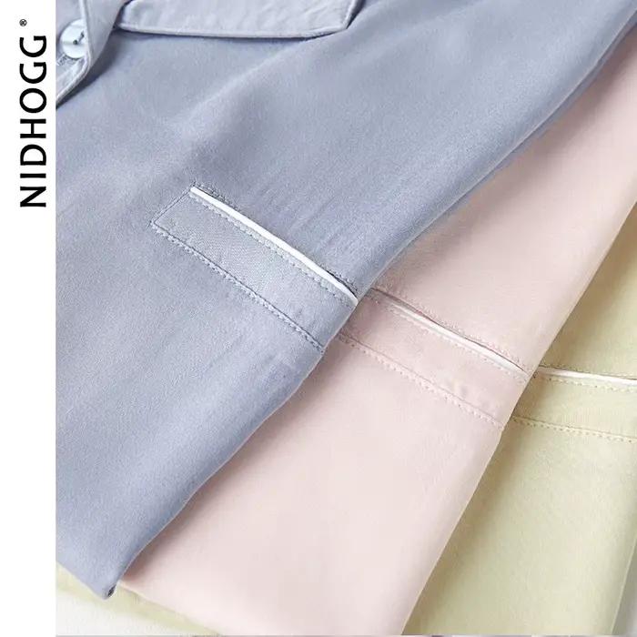 Pyjama en Satin à Manches sulfet Col Rabattu pour Couple