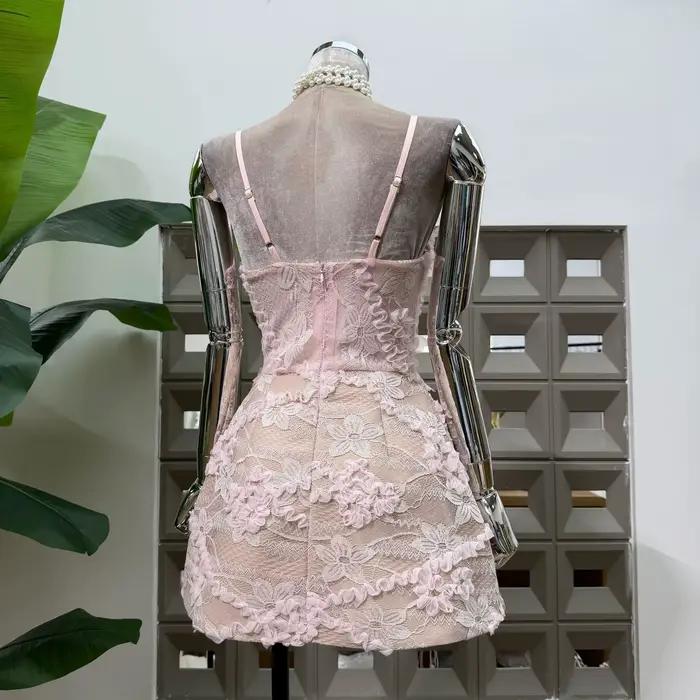 Robe décontractée élégante pour femme, mini-robe corset en dentelle 3D papillon, bretelles spaghetti, robe de soirée d'anniversaire, à porter avec des shorts