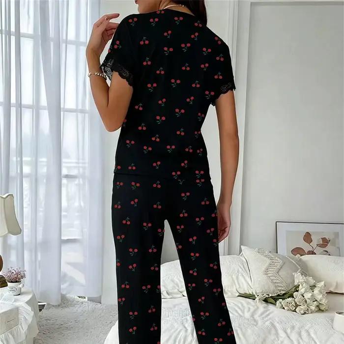 Pyjama pour femmes, ensemble de pyjama sexy en dentelle à col en U