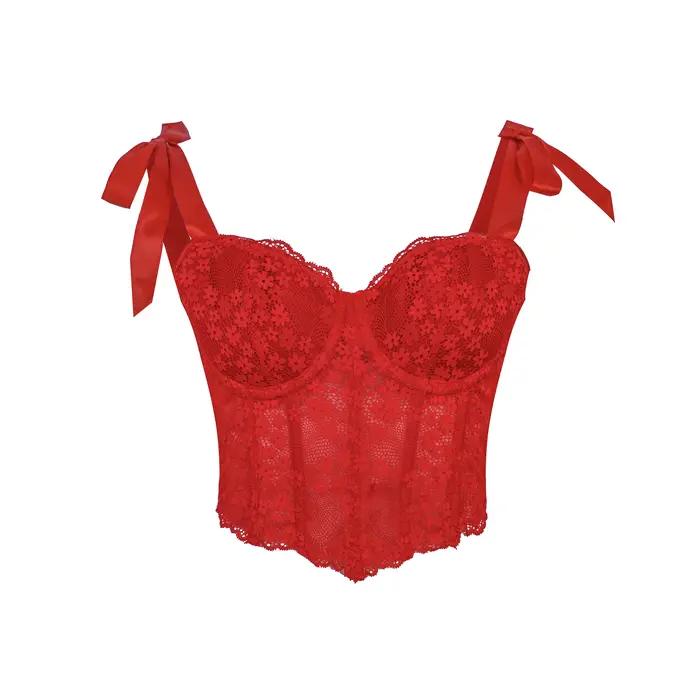 Corset en dentelle transparente à baleines pour femme
