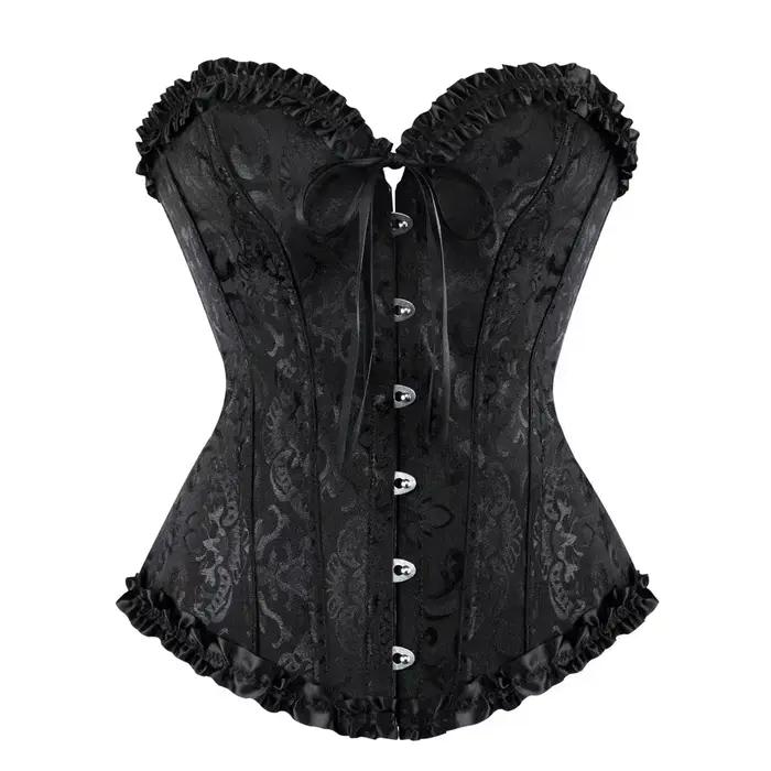 Femmes surbuste Corset Korset Basques Floral dentelle haut Bustier Jacquard Lingerie Corselet