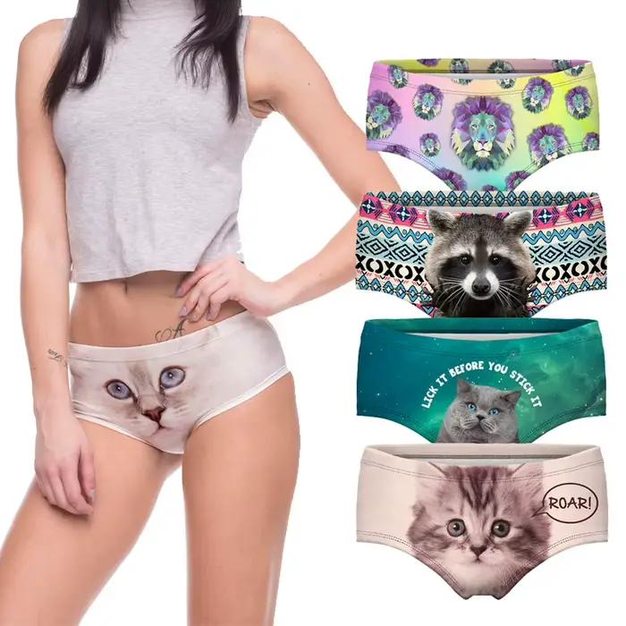 Culotte Sexy rose imprimé chat en 3d pour femmes