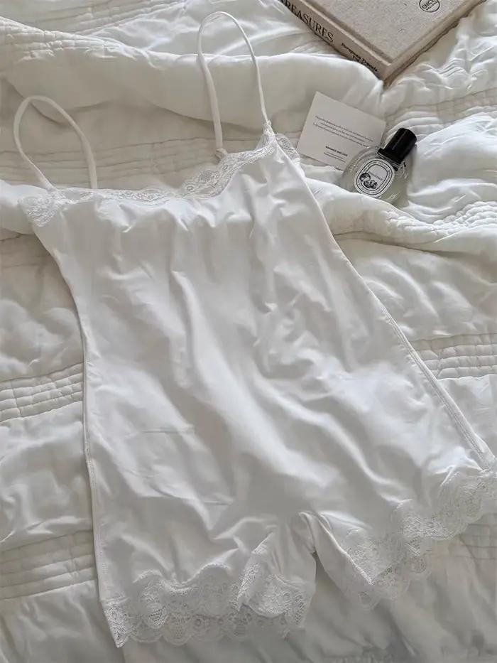 Combishort Slim en dentelle pour femme, haute élasticité, sangle réglable, body Slim, couleur unie, mode Streetwear, hauts une pièce lisses