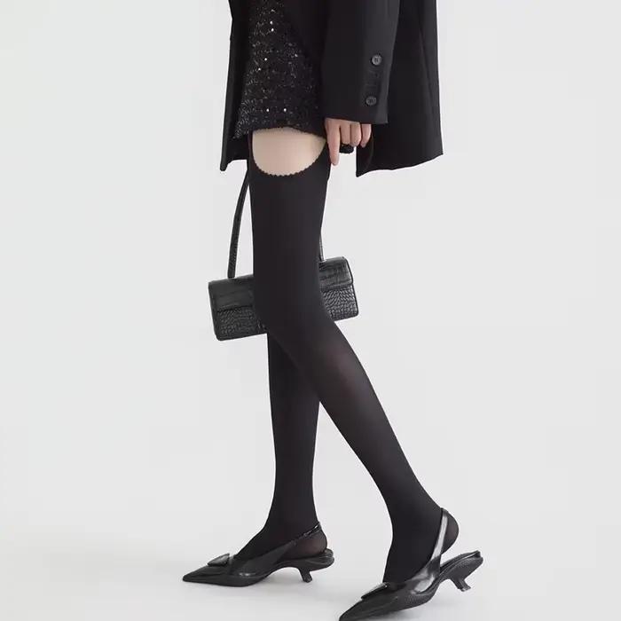 Bas sexy pour femmes avec porte-jarretelles, bas cuissardes, bas au-dessus du genou, collants brillants, transparents et lisses