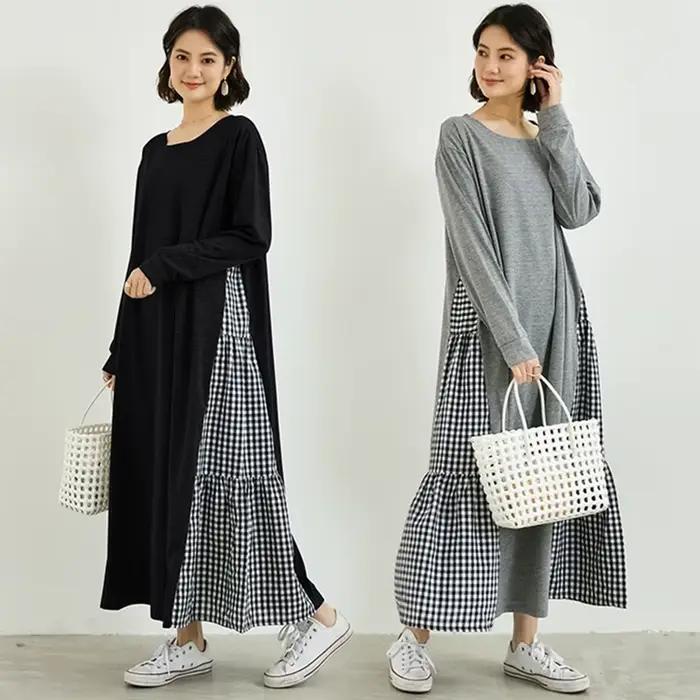 Fdfklak-Chemise de nuit en coton à carreaux pour femmes, manches longues, robe de nuit de printemps, vêtements de nuit à la mode, nouveau