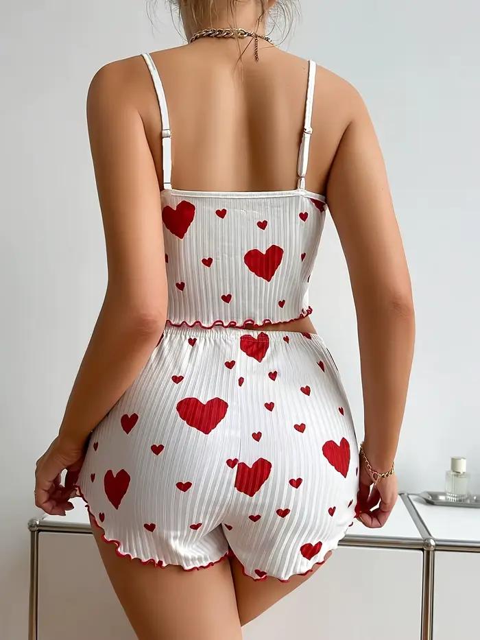Ensemble pyjama 2 pièces imprimé cœur pour femme