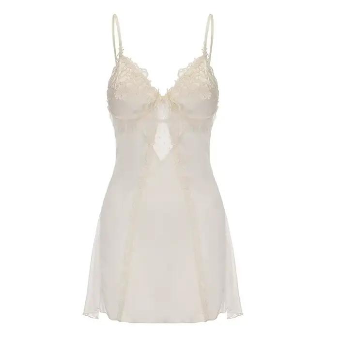Tentation dentelle chemise de nuit Sexy femme nuisette & robe ensemble vêtements de détente Lingerie intime soie Satin