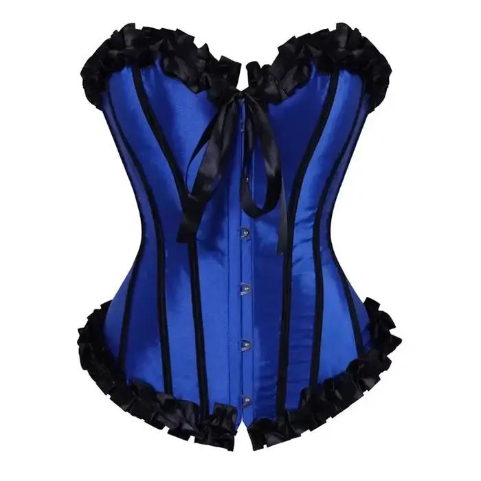 Haut Corset à lacets Vintage gothique rayé Sexy Satin surbuste Bustier Shaper victorien femmes Korsett bleu vert rouge rose