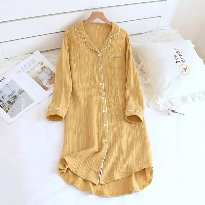 Chemise de nuit femme manches longues grande taille coton mi-longue