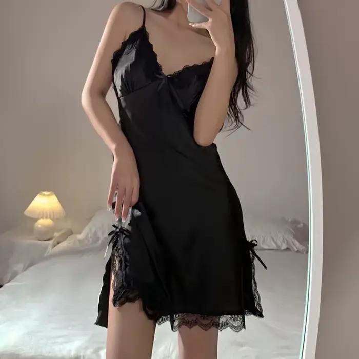 Sexy dentelle col en V Lingerie robes femmes robe de nuit sans manches
