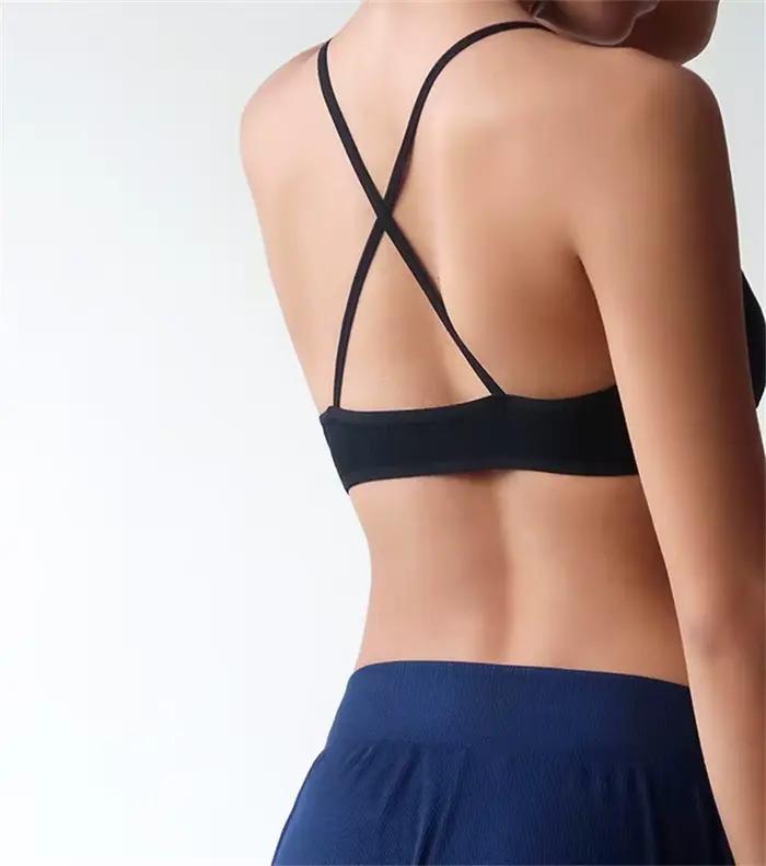 Soutien-gorge de sport confortable en coton pour femme, style français fin, bralette sexy à décolleté en V profond, soutien-gorge triangle croisé, idéal pour le yoga et la gym