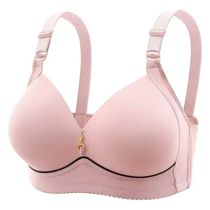 Brassière spinale sans anneau en acier pour femme, sous-vêtements respirants et froncés, bonnet fin non magnétique, soutien-gorge obèse brillant pour femme