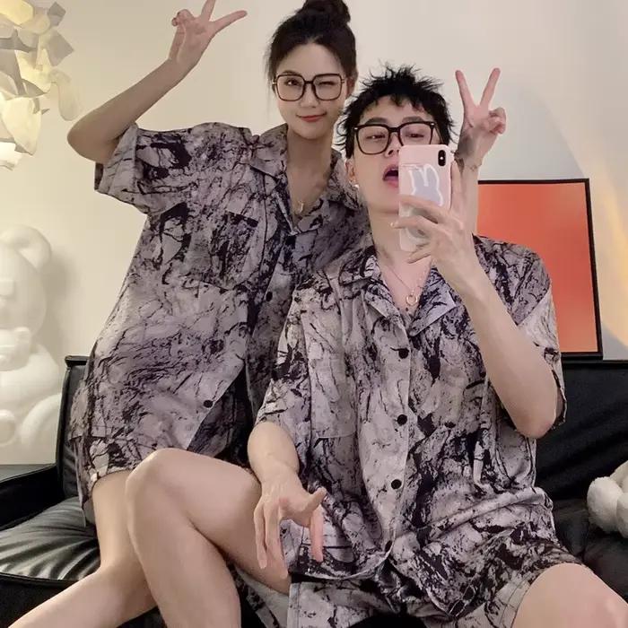 Femmes glace soie pyjamas ensemble dessin animé ours vêtements de nuit