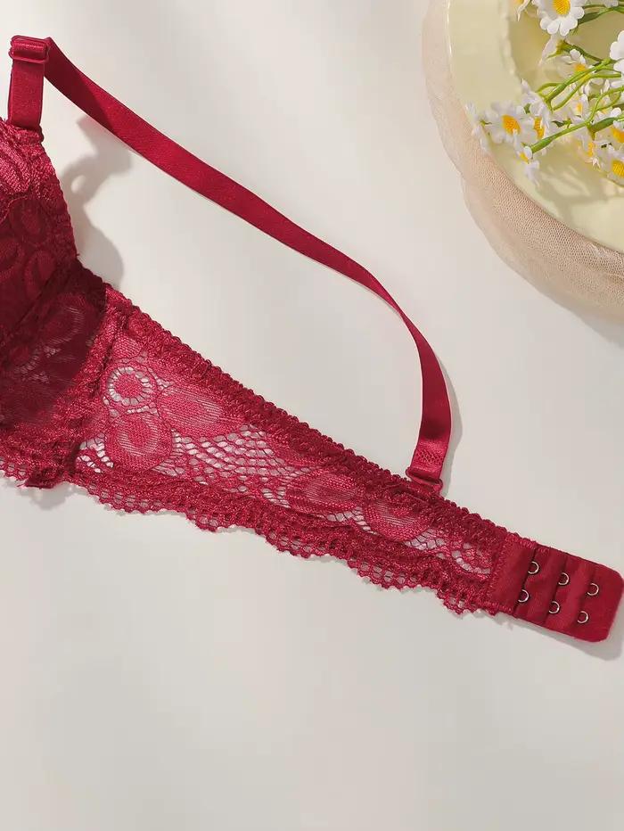 Ensemble Soutien-gorge Push Up Dentelle Rouge Sexy à Armature pour Femmes