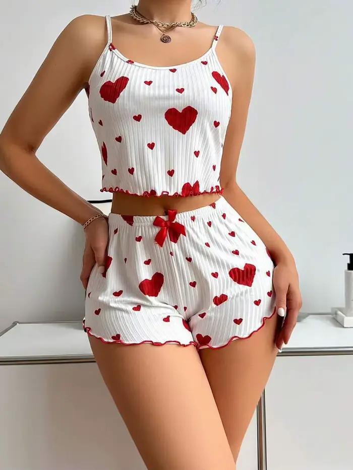 2 pièces ensemble femmes pyjama Shorts costume Homewear sous-vêtements imprimés Pijama Sexy Lingerie Camisoles