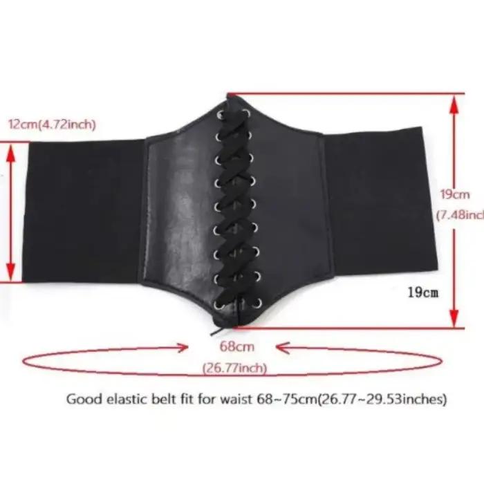 Ceinture Corset Femme Gothique en Cuir PU, Ceinture Corset à Lacets Amincissante Vintage Noire Large pour Fille