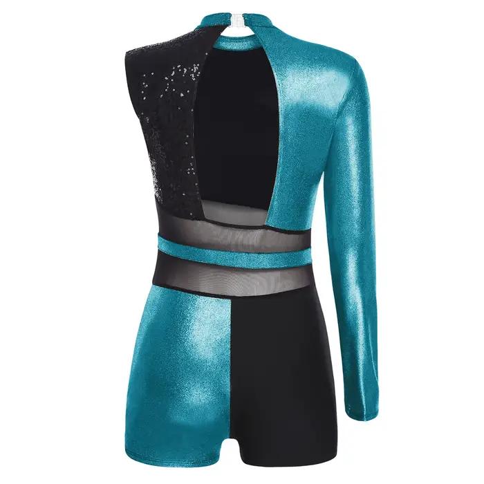 Femmes paillettes paillettes gymnastique Latin Chacha Ballet salle de bal danse justaucorps dos nu Boyshort Performance Costume