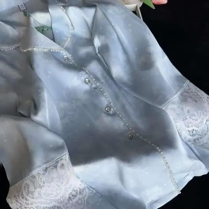 Pyjama à manches longues et pantalon en dentelle pour femme