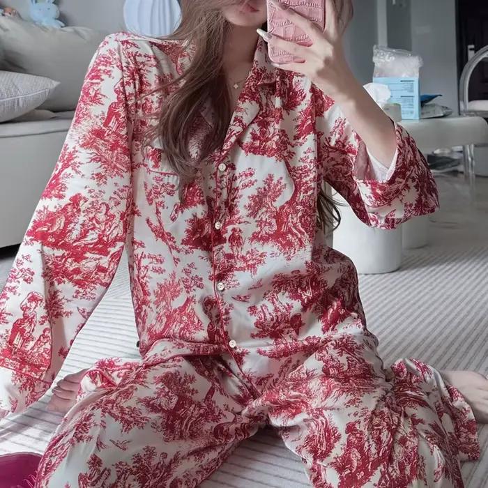 Ensemble pyjama en soie glacée et neige imprimé à l'encre pour femmes