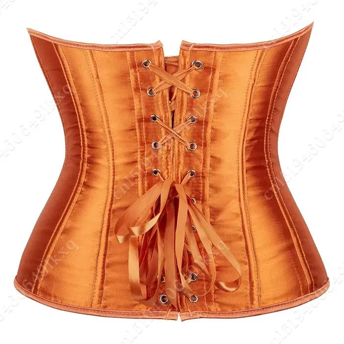 Hauts Corset pour femmes surbuste Bustier Satin Sexy à lacets Corset Orange