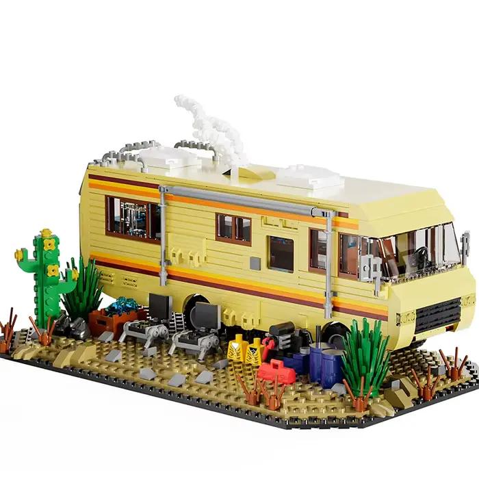 Blocs de construction de modèles de voitures, bus et camping-cars d'aventure, inspirés de la série Breaking Bad, pour les fans passionnés.