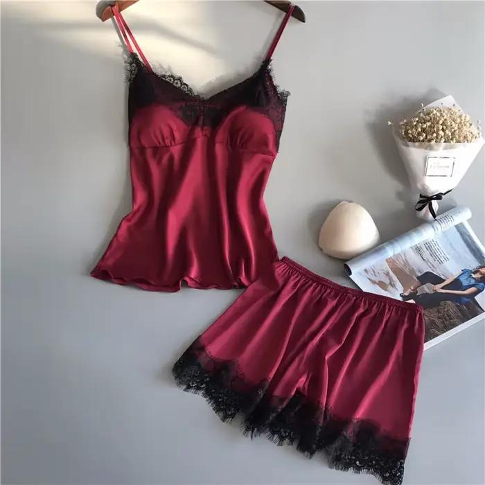Ensemble pyjama en Satin et dentelle pour femmes