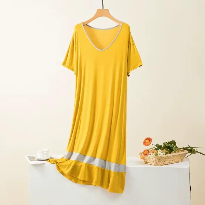 Robe de nuit mi-longue à manches courtes pour femmes, vêtements de nuit, chemises de nuit, grande taille, vêtements de maison décontractés, chemises de nuit d'été pour femmes