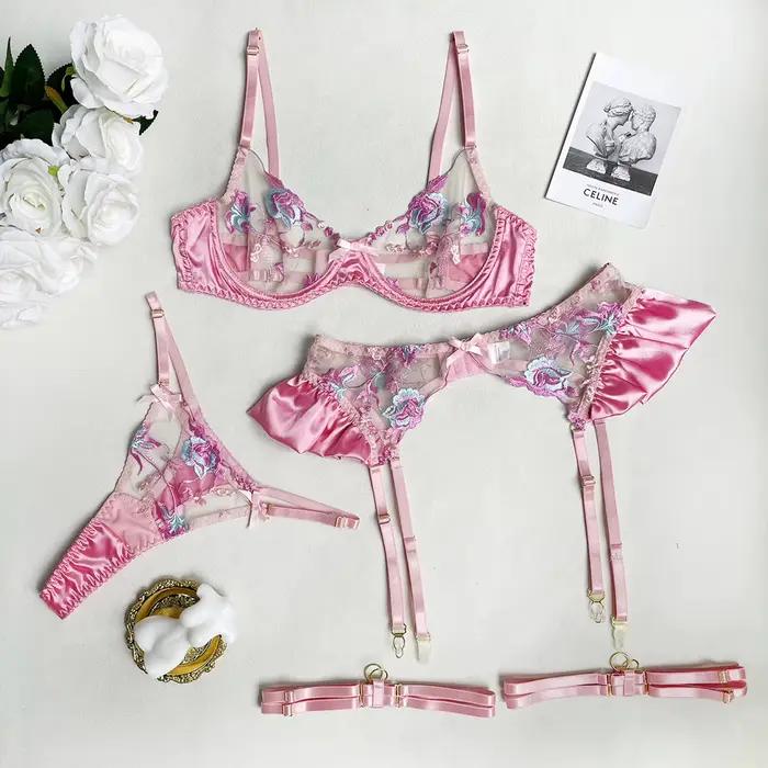 Ensemble intime Floral en dentelle transparente