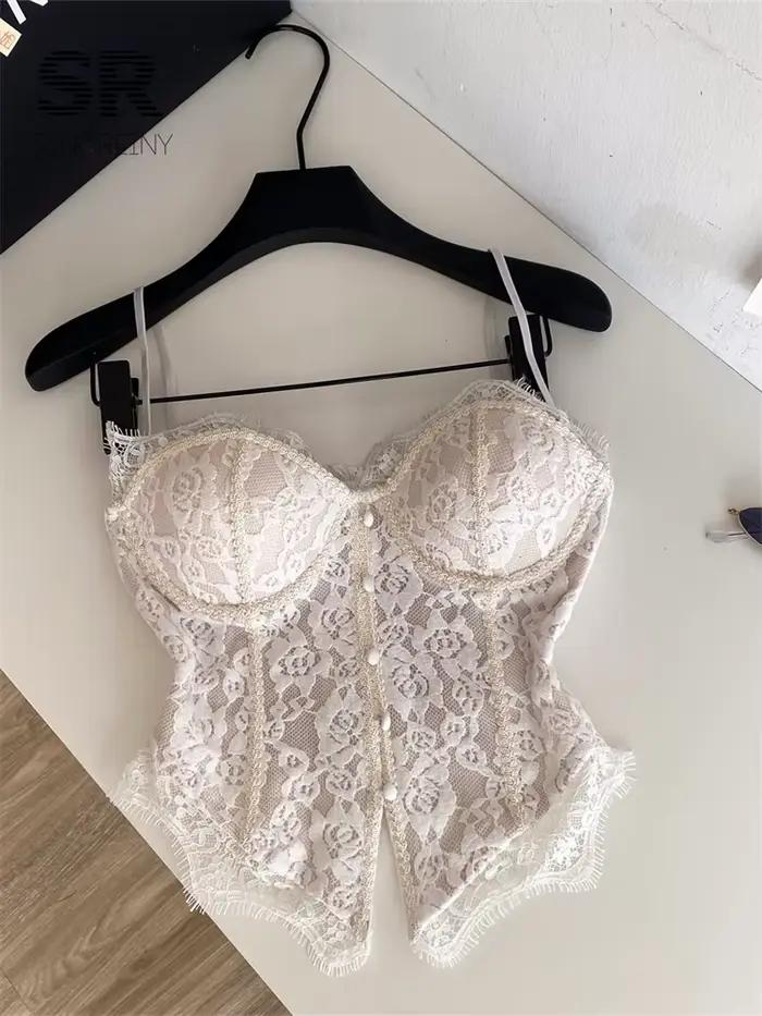Haut Corset en Dentelle Sensuel Bleu Ciel Taille Unique Camisole Vintage pour Femmes Occasions Spéciales Nocturnes Sorties Estivales