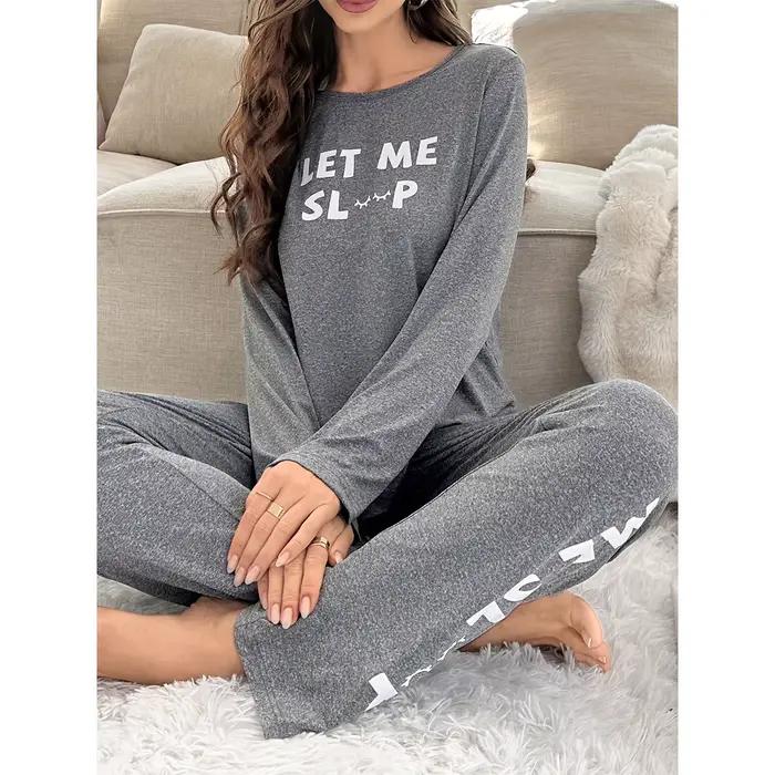 2025 Pyjama vêtements de détente lettre imprimer à manches longues haut et pantalon ample décontracté deux pièces