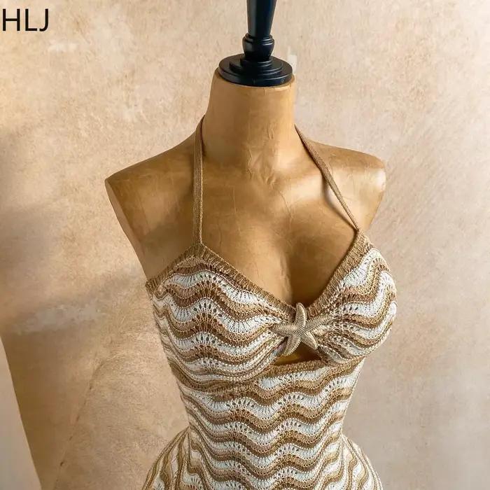 HLJ Robe moulante bohème rayée patchwork pour femme