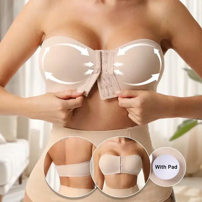 Soutien-gorge bandeau push-up sans bretelles à fermeture avant pour femme