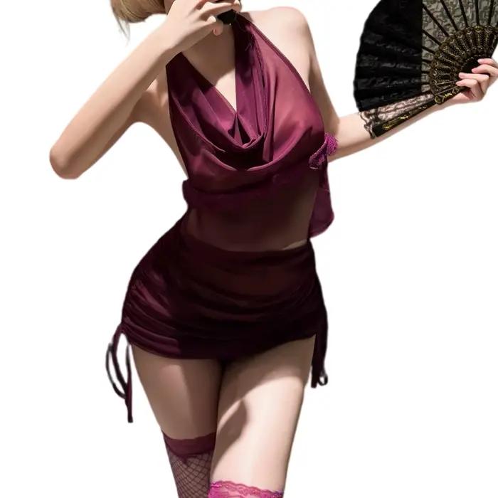 Pure Desire Lingerie Sexy Violette Transparente à Col Halter