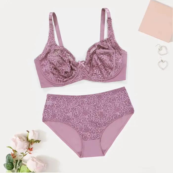 BEAUWEAR femme grande taille dentelle ensemble de Lingerie soutien-gorge avec fil sans doublure mince respirant