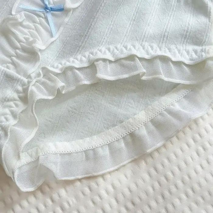 Culottes en coton à volants style français avec nœud floral
