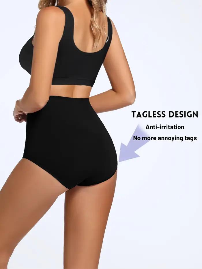 POKARLA 5 pièces culottes taille très haute pour femmes sous-vêtements confortables à couverture complète dames slips noirs ensemble 95% tissu Polyester