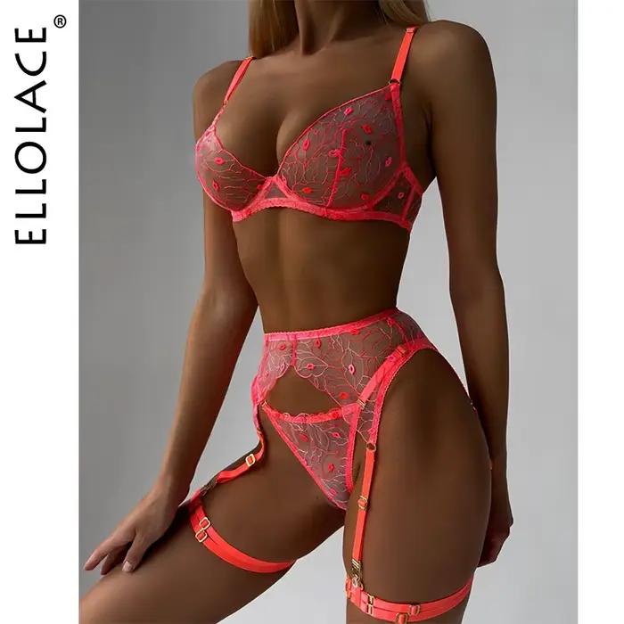 Ellolace fantaisie érotique Lingerie néon Orange dentelle bien beau sous-vêtements désir fille chaude