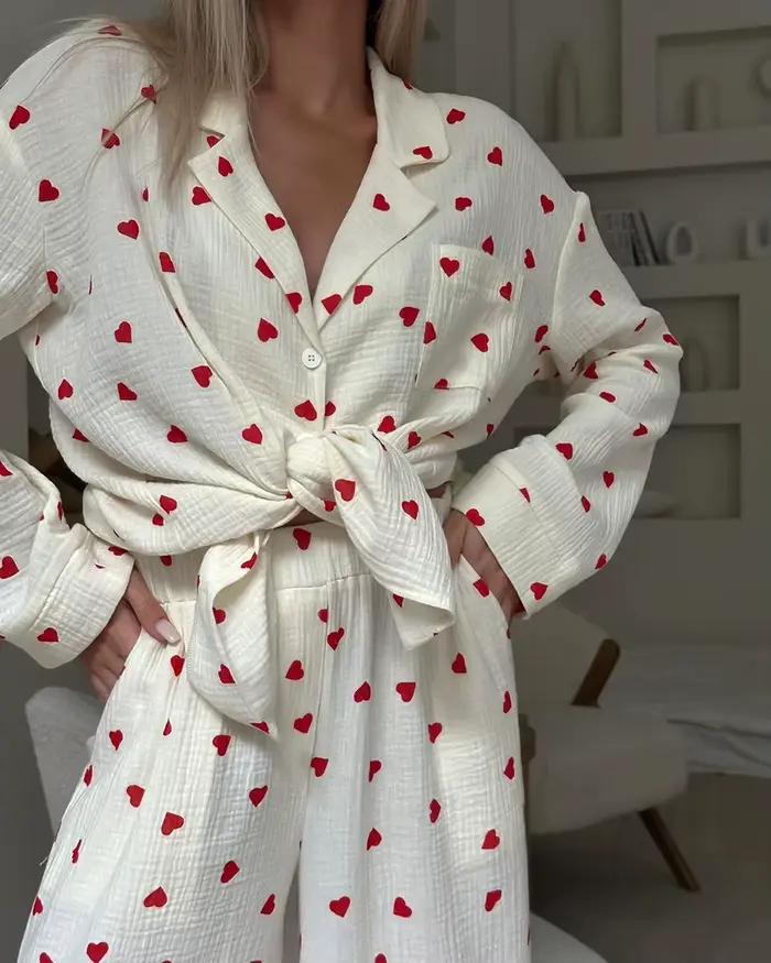Ensemble pyjama imprimé cœur pour femmes