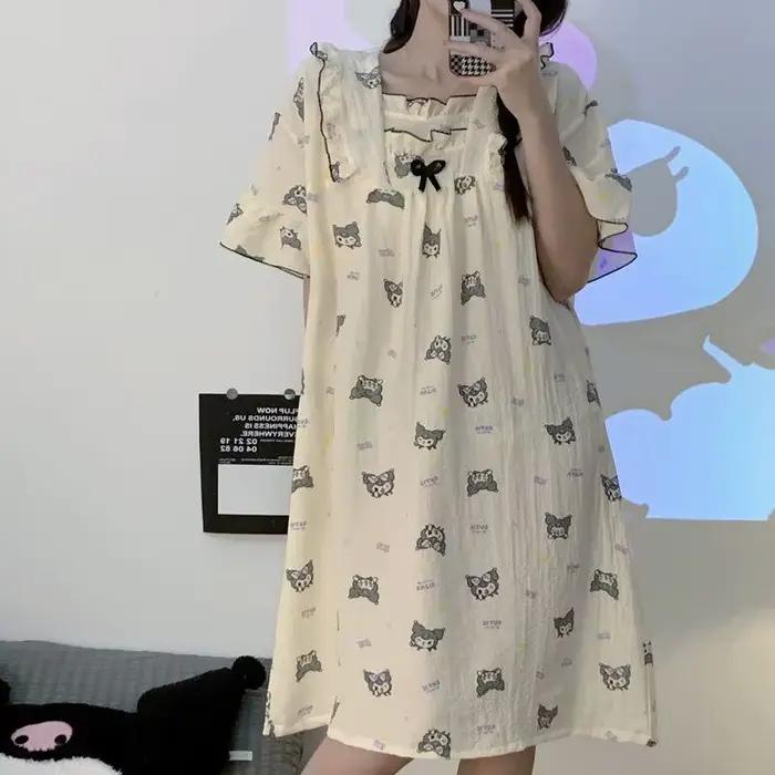 Chemise de nuit Sanrio Hello Kitty en coton pour femmes et étudiantes