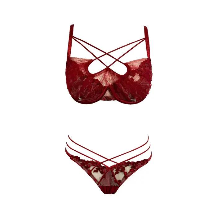 Ensemble de lingerie brodée en dentelle à nouer, soutien-gorge push-up en maille transparente, confortable pour le quotidien, pour femmes 32-38 - Grande Vente Été
