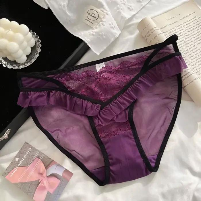 Culotte femme Sexy et pur désir garniture en dentelle transparente nœud noué creux confortable léger