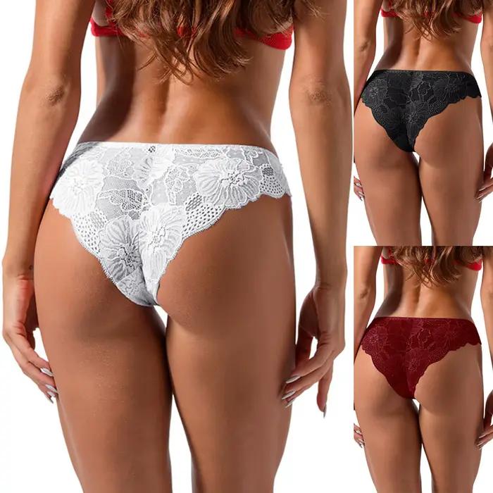 Culotte en dentelle florale transparente pour femme