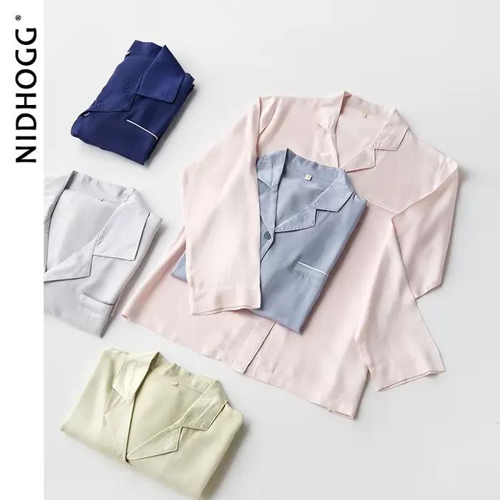 Pyjama en Satin à Manches sulfet Col Rabattu pour Couple