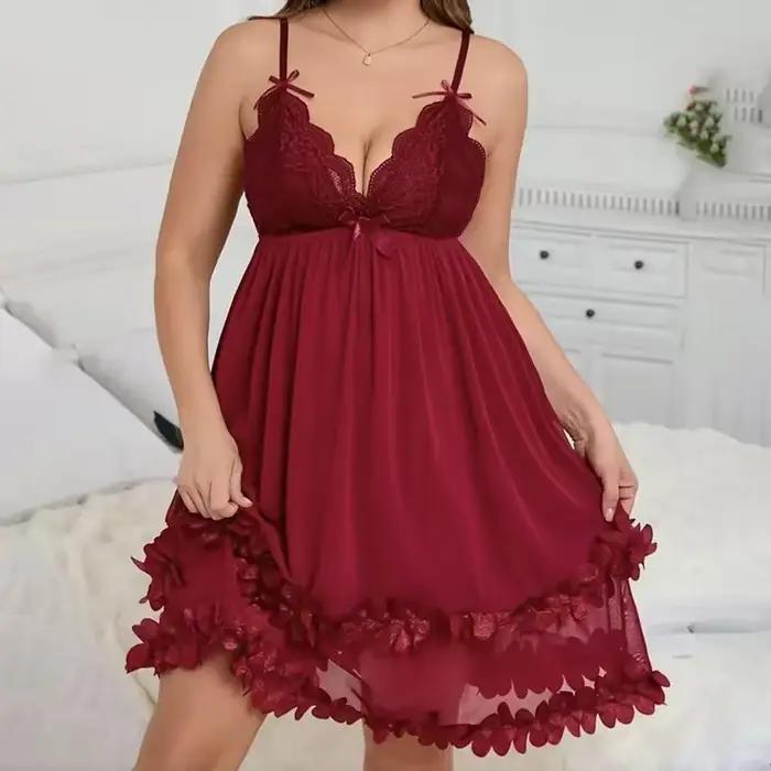 Chemise de nuit sexy en dentelle grande taille col en V vêtement de nuit pour femmes confortable respirant décontracté pour la maison occasions spéciales