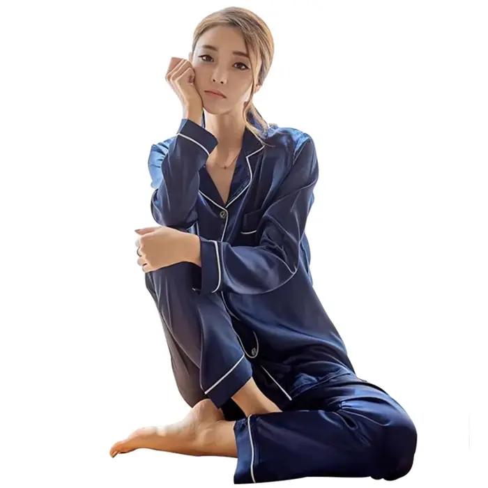 Femmes soie Satin Pyjamas ensemble vêtements de nuit Pijama