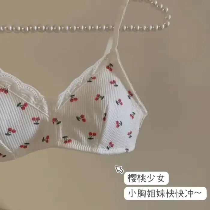 Soutien-gorge coréen simple en dentelle à imprimé cerises