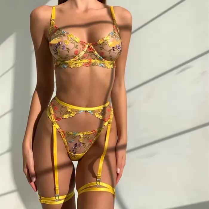 Soutien-gorge à fleurs pastorale jaune transparent