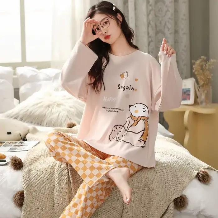 2 pièces/ensemble pyjama femme printemps et automne pantalon à manches longues dessin animé mignon peut être porté à l'extérieur de loisirs et confortable studen