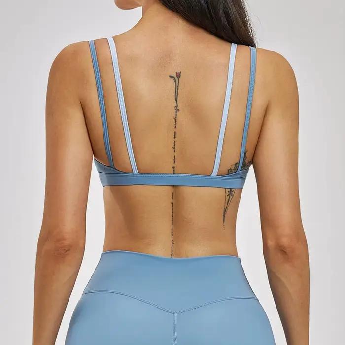 Soutien-gorge de sport Ningyu pour femme, dos nu, effet deux pièces, couleurs contrastées, séchage rapide, pour yoga et fitness
