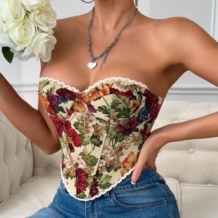 Corset imprimé de fleurs multicolores pour femmes